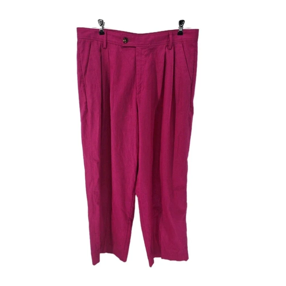 Banana Republic Pants Womens 16P Pink Linen Blend Pleated Wide Leg Trousers NEW